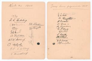 &lsquo;Kent XI&rsquo; and &lsquo;Young Surrey Professionals&rsquo; 1908. Large album page very nicely signed in ink to one side by thirteen members of the 1908 Kent team and, to the verso, by twelve of the Young Surrey Professionals of 1908. Kent signatures are S.H. Day, K.L. Hu