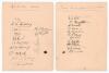 &lsquo;Kent XI&rsquo; and &lsquo;Young Surrey Professionals&rsquo; 1908. Large album page very nicely signed in ink to one side by thirteen members of the 1908 Kent team and, to the verso, by twelve of the Young Surrey Professionals of 1908. Kent signatures are S.H. Day, K.L. Hu