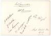 &lsquo;Kent Cricket Team 1927&rsquo;. Page beautifully signed in black ink by eight members of the Kent team. Signatures are Cornwallis, Freeman, Collins, Hubble, Seymour, Ashdown, Woolley and Wright. Handwritten title to lower right corner. Very good condition.