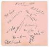 Kent C.C.C. 1938. Album page very nicely signed in ink by twelve members of the Kent team. Signatures include Chalk (Cpt), Woolley, Watt, Fagg, Harding, E.S. Cole, Levett, Spencer, Lewis, Sunnocks etc. To the back of the page are eleven ink signatures of 