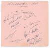 Kent C.C.C. 1938. Album page very nicely signed in ink by twelve members of the Kent team. Signatures include Chalk (Cpt), Woolley, Watt, Fagg, Harding, E.S. Cole, Levett, Spencer, Lewis, Sunnocks etc. To the back of the page are eleven ink signatures of - 2