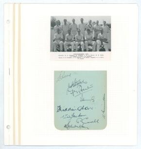 Leicestershire C.C.C. c.1951, 1954 and 1956. Three album pages comprising signatures of Leicestershire teams. One signed in ink by nine members of the team c.1951, one by eleven of 1954, the other by thirteen of the 1956 team. Signatures include Berry, Wa