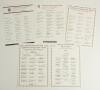 Somerset C.C.C. 1991-1997. Five official autograph sheets, fully signed unless stated. Seasons are 1991 (21 signatures), 1992 (23, lacking three), 1994 (25), 1997 (25), and 1999 (23, lacking one). Signatures include Burns, Caddick, Cook, Mallender, Roebuc