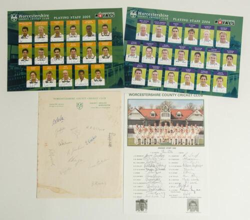 Worcestershire C.C.C. c.1948. Page signed to official Club letterhead by thirteen members of the Worcestershire team, two in ink, others in pencil. Signatures include A. White (Captain), P. Jackson, R.E.S. Wyatt, C.H. Palmer, E. Cooper, N. Whiting, R. How