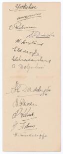 Yorkshire C.C.C. 1925. Two joined album pages beautifully signed in black ink by the twelve members of the Yorkshire team for the match v Sussex at Hove 29th August- 1st September 1921. Signatures are Lupton (Captain), Robinson, Leyland, Oldroyd, Macaulay