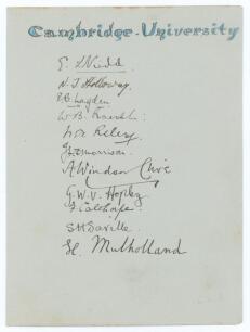 Cambridge and Oxford Universities 1912. Album page very nicely signed in ink by the eleven members of the Cambridge University team for the match v Sussex at Hove 20th- 22nd June 1912. Signatures of players who went on to play County and Test cricket are 