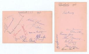 Yorkshire 1960 and Australia 1961. Album page signed in different coloured biro to one side by eleven members of the 1960 Yorkshire team and, to the verso, by nine members of the 1961 Australian touring party to England. Yorkshire signatures are J.V. Wils