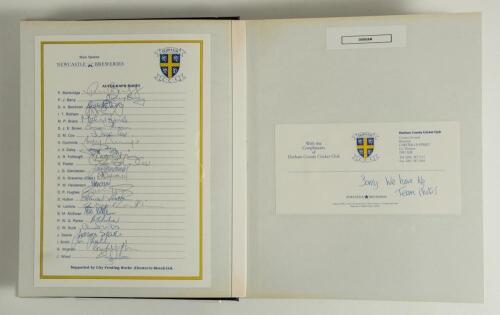 County autograph sheets 1993. Large album with a nicely presented collection of autograph sheets and team photographs, some with accompanying letters and compliment slips responding to requests. Includes nine fully signed autograph sheets for Durham (24 s