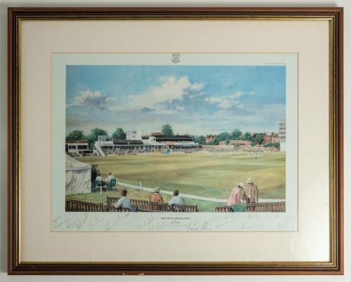 South Africa 1994. &lsquo;The County Ground, Hove&rsquo; by Alan Fearnley. Limited edition colour print of match in play at Hove, signed to lower border by the artist and seventeen members of the South African touring party v Sussex to commemorate South Africa&rsquo;s retu