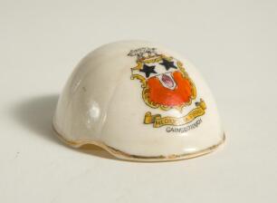 Cricket cap. Crested china cricket cap with colour emblem for &lsquo;Gainsborough&rsquo;. 2.5&rdquo; diameter. Leadbeater China. Good/very good condition. Rare