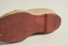 Victorian ceramic cricket shoe. A beautifully sculptured miniature ceramic cricket shoes, circa 1900 (or earlier), registration mark to heel of the shoe &lsquo;335843&rsquo;. The exquisite shoe, measuring 5&rdquo; long, in white canvas and leather uppers with red soles and - 3
