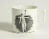 Hedley Verity. Yorkshire & England, 1930-39. W. Ellis of Bramley commemorative mug for &lsquo;Hedley Verity, England&rsquo;s Famous Spin Bowler&rsquo; with vignette of Verity in bowling pose. Verity&rsquo;s &lsquo;England and Australian Test Records&rsquo; to verso, ten wickets v Warwickshi