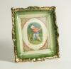 Edward Patrick Kinsella. A rectangular ceramic wall plaque, after Kinsella, printed with a portrait of a boy cricketer wearing the distinctive white floppy hat, with stumps and bails flying having played his shot. Title to lower half &lsquo;A Missed Boundary&rsquo;. 
