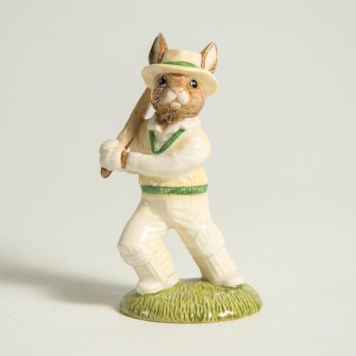 &lsquo;Out for a Duck&rsquo;. Royal Doulton &lsquo;Bunnykins&rsquo; figure of a rabbit batsman 1995. Limited edition of 1250. 4&rdquo; tall. VG