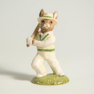 &lsquo;Out for a Duck&rsquo;. Royal Doulton &lsquo;Bunnykins&rsquo; figure of a rabbit batsman 1995. Limited edition of 1250. 4&rdquo; tall. VG