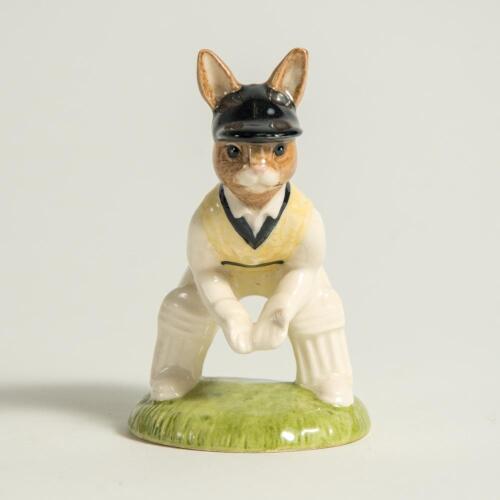 &lsquo;Wicket-keeper&rsquo;. Royal Doulton &lsquo;Bunnykins&rsquo; figure of a rabbit wicketkeeper 1994. Limited edition of 1000. 4&rdquo; tall. Very good condition