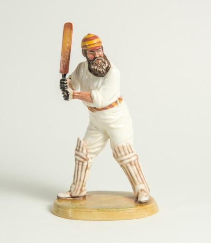 W.G. Grace. Royal Doulton china figure of W.G. Grace. Grace is depicted in batting mode wearing M.C.C. cap with bat raised about to drive. Approx. 9&rdquo; tall. Limited edition no. 748/9500. Produced in 1995. Very good condition.