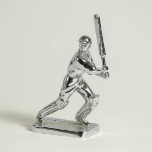 Lejeune heavy silver chrome cricket car mascot. The modern figure of a batsman playing a shot stands 5&rdquo; tall. &lsquo;Lejeune&rsquo; stamped to base. Very good condition