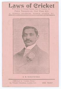 Kumar Shri Ranjitsinhji. Cambridge University, Sussex, London County & England 1893-1920. Folding penny card written by Albert Craig &lsquo;Cricket Poet and Rhymester&rsquo;, and published by the Cricket Press, 25 Temple Chambers, London 1896. Image of Ranjitsinhji t