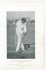 Kumar Shri Ranjitsinhji. Cambridge University, Sussex, London County & England 1893-1920. Bookplate photograph of Ranjitsinhji in batting pose wearing cap, nicely signed in ink to lower border by Ranjitsinhji. Taken from the &lsquo;Jubilee Book of Cricket&rsquo;, Ran