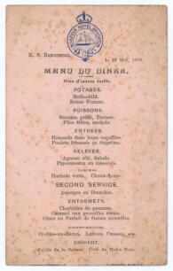 Kumar Shri Ranjitsinhji. Cambridge University, Sussex, London County & England 1893-1920. Official single sided menu card for the Dinner hosted by Ranjitsinhji at the Norfolk Hotel, Brighton on the 23rd May 1899. Hotel emblem to top with menu printed belo