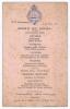 Kumar Shri Ranjitsinhji. Cambridge University, Sussex, London County & England 1893-1920. Official single sided menu card for the Dinner hosted by Ranjitsinhji at the Norfolk Hotel, Brighton on the 23rd May 1899. Hotel emblem to top with menu printed belo