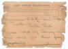 Kumar Shri Ranjitsinhji. Cambridge University, Sussex, London County & England 1893-1920. Original telegram from Ranjitsinghji to A.J. Gaston dated 7th May 1903. The message reads &lsquo;Require article by Saturday morning. Will write your terms fully. Ranjitsi
