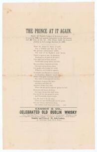 Kumar Shri Ranjitsinhji. Cambridge University, Sussex, London County & England 1893-1920. Albert Craig. &lsquo;Cricket Rhymester&rsquo; 1896. Original single page broadsheet of a poem by Craig titled &lsquo;The Prince At It Again. Makes his Eighth Century of the present se