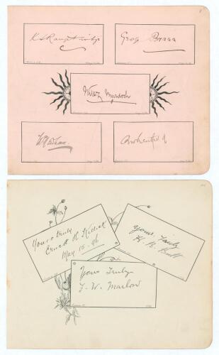 Sussex C.C.C. 1896. Two large album pages with printed autograph boxes and attractive ornate decoration. Each box has been beautifully signed individually in black ink, comprising eight signatures of the eleven members of the Sussex team who played Lancas