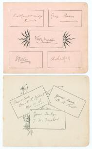 Sussex C.C.C. 1896. Two large album pages with printed autograph boxes and attractive ornate decoration. Each box has been beautifully signed individually in black ink, comprising eight signatures of the eleven members of the Sussex team who played Lancas