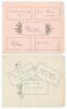 Sussex C.C.C. 1896. Two large album pages with printed autograph boxes and attractive ornate decoration. Each box has been beautifully signed individually in black ink, comprising eight signatures of the eleven members of the Sussex team who played Lancas