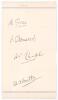 Sussex C.C.C. 1909. Page beautifully signed in black ink by four Sussex players. Signatures are K.O. Goldie (Sussex & Europeans 1900-1921), A.P.F.C. Somerset (Sussex 1911-1919), A.P. Chaplin (Sussex & Europeans 1904-1914), and C.L.A. Smith (Sussex 1898-19