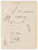 Sussex C.C.C. 1914. Album page very nicely signed in black ink by the eleven members of the Sussex team who played Gloucestershire at Cheltenham 13th- 15th August 1914. Signatures are Cartwright, Roberts, A.E. Relf, Bowley, Vincent, Jupp, Street, Cox, Wil