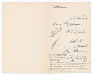Sussex 1922. Album page very nicely signed in ink by twelve players with neat annotation to lower corner, &lsquo;Members of A.E.R. Gilligan&rsquo;s XI who played Haywards Heath & District on Sept. 12th 1922. G.R. Cox, H.E. Roberts, A.E.R. Gilligan, G. Street, G. Stan