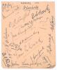 Sussex C.C.C. 1934. Album page nicely signed in black ink by the fifteen members of the Sussex team who played in the 1934 season. Signatures are Melville (Captain), Tate, Bowley, Cornford, James Langridge, J.H. Parks, Pearce, Wensley, H.W. Parks, Cook, H