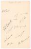 Sussex C.C.C. 1936. Large album page very nicely signed in black ink by eleven members of the Sussex team for the match v Gloucestershire at Cheltenham 15th- 18th August 1936. Signatures are Holmes (Captain), J.H. Parks, Cumming, Cook, H.W. Parks, W.L. Co