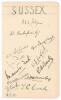 Sussex C.C.C. 1930. Album page very nicely signed in black ink by the twelve members of the Sussex team for the drawn match v Nottinghamshire at Trent Bridge 3rd- 6th May 1930. The page dated 3rd May 1930. Signatures are A.H.H. Gilligan (Captain), Duleeps