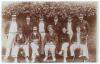 Sussex v Somerset 1904. Early original sepia real photograph postcard of the Sussex team seated and standing in rows wearing cricket attire, blazers etc. for the match played at Hove 26th- 28th May 1904. Sussex won by ten wickets. Players are Fry (Captain