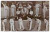 &lsquo;Sussex County Cricket 1908&rsquo;. Early original sepia real photograph postcard depicting the Sussex players in cameo. Players are Fry (Captain), Dwyer, A.E. Relf, Vincent, Young, Nason, Butt, Simms, Vine, Leach, Killick, Cox, Ranjitsinhji, Smith and R.R. Rel