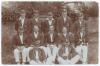 Sussex C.C.C. 1914. Early original sepia postcard of the Sussex team at Hove seated and standing in rows wearing cricket attire caps and blazers. Players are Chaplin (Captain), R.R. Relf, Wilson, Holloway, Cox, Vine, A.E. Relf, Bowley, Roberts, Jupp, Vinc