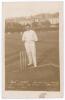 Joseph &lsquo;Joe&rsquo; Vine. Sussex & England 1896-1922. Rarer original sepia postcard of Vine standing full length at the wicket wearing cricket attire, hands in pockets. Printed caption &lsquo;&rdquo;Joe&rdquo; Vine after his Record Innings at Hastings Aug 16th 1920 of 202 runs&rsquo;. 
