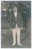 Albert John Holmes. Sussex 1922-1939. Mono real photograph postcard of Holmes standing full length in cricket attire and blazer. Nicely signed in black ink to the photograph &lsquo;A.J. Holmes&rsquo;. Official stamp to verso for Nias of Brighton. Postally unused. Ver