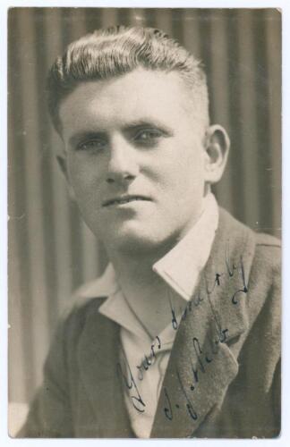 Sidney John &lsquo;Stan&rsquo; Webb. Sussex C.C.C. Mono real photograph postcard of Webb depicted head and shoulders. Nicely signed in ink &lsquo;Yours sincerely, S.J. Webb&rsquo;. Annotation in ink to verso &lsquo;Worcester v Sussex 1928&rsquo; when it is assumed the photograph was taken. 