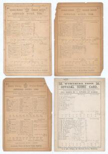 Sussex C.C.C. 1891-1894. Four early original double-sided scorecards, three for County for matches played at Hove with incomplete printed and handwritten scores in pencil unless stated. County matches are v Lancashire 24th & 25th August 1891, Lancashire w