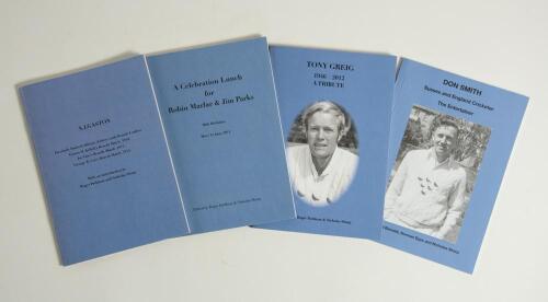 Sussex signed limited edition booklets. Four booklets published by the Sussex Cricket Museum and Education Trust. &lsquo;A.J. Gaston. Facsimile limited editions of three early Benefit Leaflets&rsquo;, 2011, no. 35/50 signed by Roger Packham and Nicholas Sharp. &lsquo;A Cel