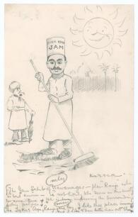 Kumar Shri Ranjitsinhji. Cambridge University, Sussex, London County & England 1893-1920. J.H. Dodgson, &lsquo;Yorkshire Evening Post&rsquo; cartoonist 1900/1920&rsquo;s. Original pencil cartoon drawing by Dodgson, using his pseudonym &lsquo;Kester&rsquo;, and featuring the &lsquo;Yorkshire
