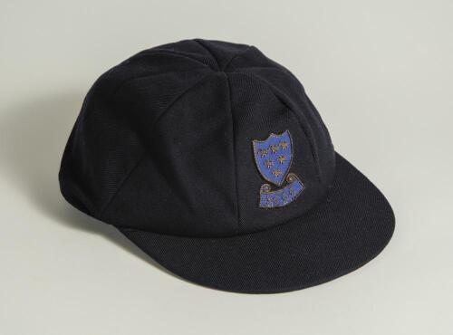 Paul Jarvis. Yorkshire, Sussex, Somerset & England 1981-2000. Sussex navy blue cloth 1st XI cricket cap with wired Sussex emblem. &lsquo;P.J.&rsquo; to label. Very good condition. Previously sold by Knights Auctioneers as lot 800 in our sale of July 2019