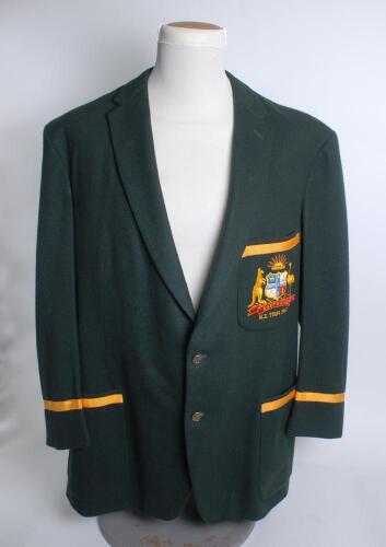 Peter John Parnell Burge. Queensland & Australia 1952-1968. &lsquo;Australian tour of New Zealand 1967&rsquo;. Australian dark myrtle green wool test blazer worn by Peter Burge during the Australian tour of New Zealand in February and March 1967. The blazer beautiful