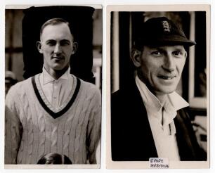 Derbyshire C.C.C. Alf and George Pope. Two original mono real photograph plain back postcards by A. Wilkes & Son, West Bromwich of the Pope brothers. One of George Henry Pope (Derbyshire & England 1933-1948), head and shoulders wearing blazer and England 