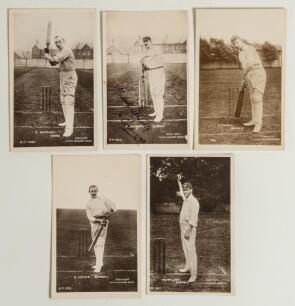 Essex and Surrey. c.1910. Five early original mono real photograph postcards, three of Essex players, one signed, two of Surrey, all Rival Photograph Series with printed titles. Essex players, all in batting pose, are H.A. Carpenter (Series no. 1404, sign